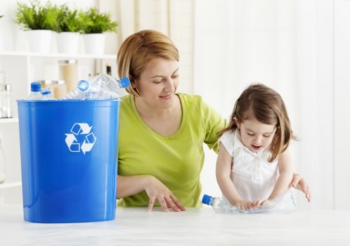Collection of separated recycling streams including paper, glass and textiles